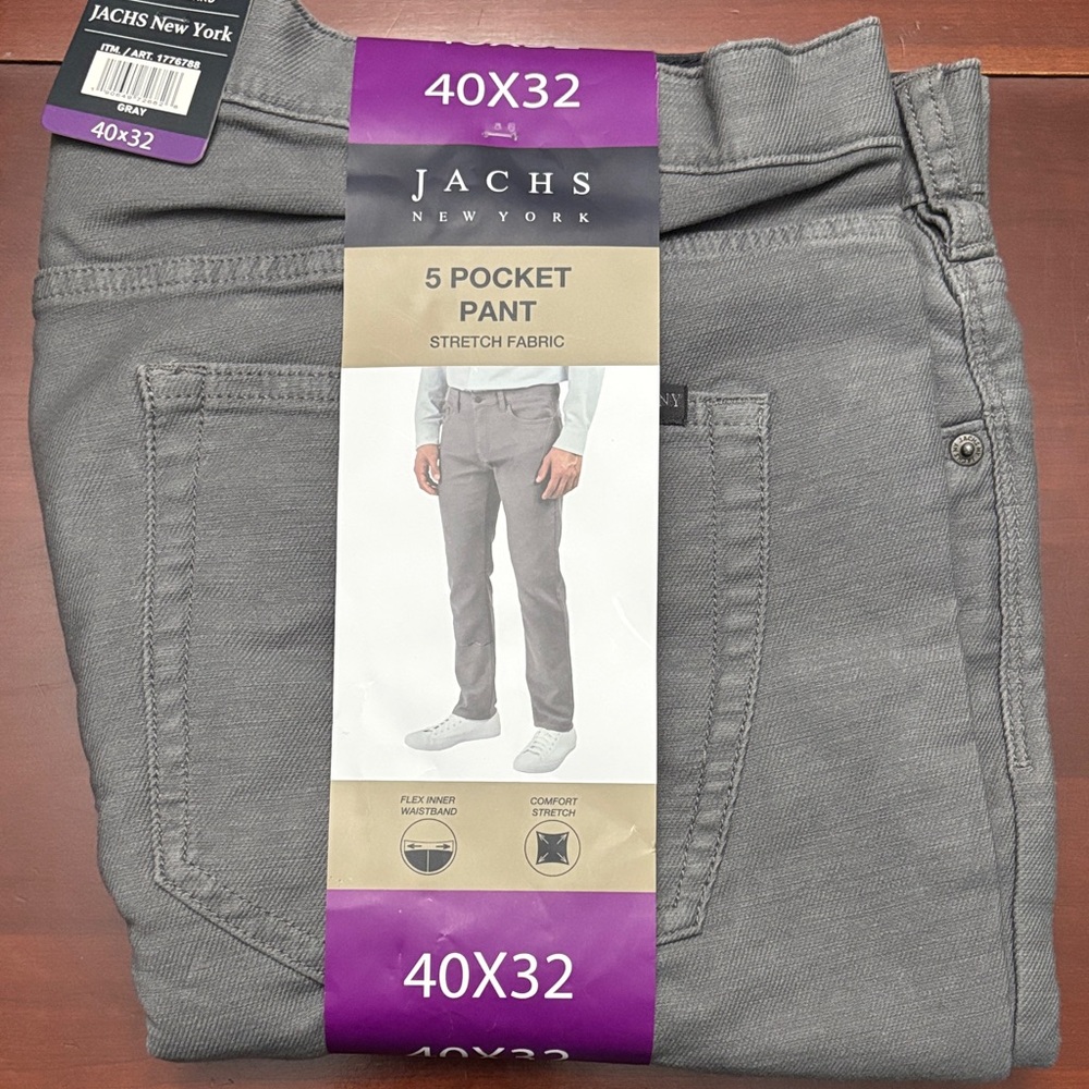 Jachs NWT Men’s Gray Straight Leg Flex Waistband Pants Size 40X32